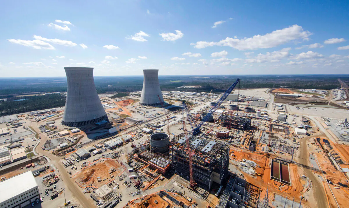 The Vogtle Unit 3 and 4 site, being constructed by primary contactor Westinghouse, a business unit of Toshiba, near Waynesboro, Ga., in an aerial photo taken in February 2017. (Georgia Power/Handout via Reuters)