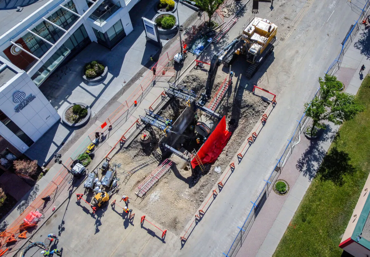 Crews continue to work to repair a major water main break and five other weak spots in Calgary on June 22, 2024. (The Canadian Press/Jeff McIntosh)