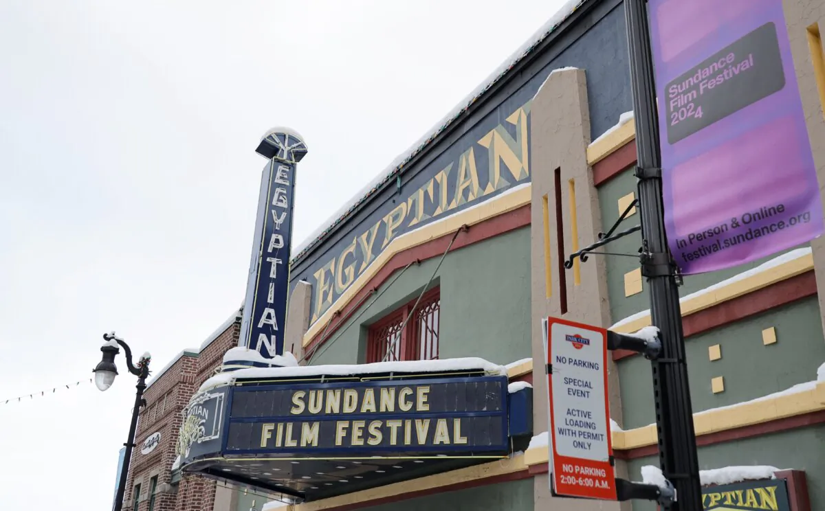 Signage and preparations before the start of the 2024 Sundance Film Festival in Park City, Utah, on Jan. 18, 2024. (Neilson Barnard/Getty Images)