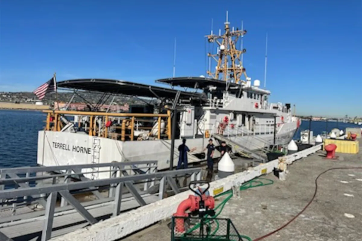 The U.S. Coast Guard Cutter Terrell Horne and crew returned to their home port in Los Angeles/Long Beach Nov. 7, 2023 after a 52-day patrol across the Eastern Pacific. (Courtesy U.S. Coast Guard)