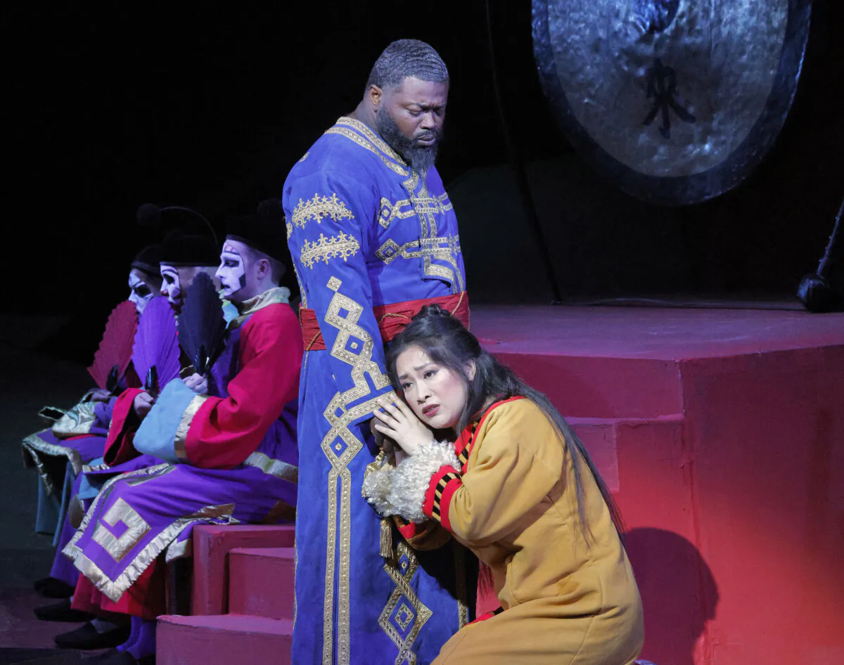 Russell Thomas as Calaf and Guanqun Yu as Liu in LA Opera's 2024 production of "Turandot." (Cory Weaver/LA Opera)