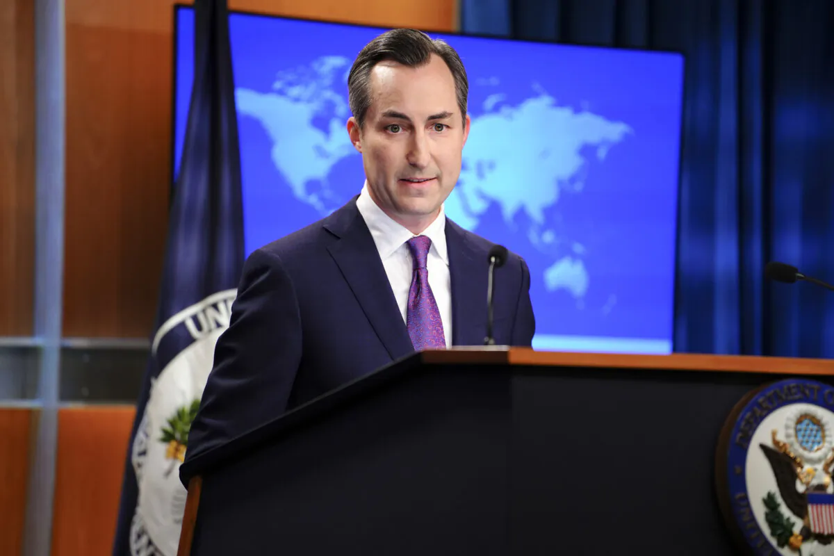 State Department spokesperson Matthew Miller speaks during a press briefing at the State Department in Washington on July 24, 2023. (Madalina Vasiliu/The Epoch Times)