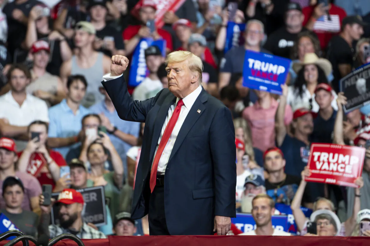 Former President Donald Trump leaves after speaking during the first rally since the assassination attempt and officially accepting the presidential nomination, in Grand Rapids, Mich., on July 20, 2024. (Madalina Vasiliu/The Epoch Times)