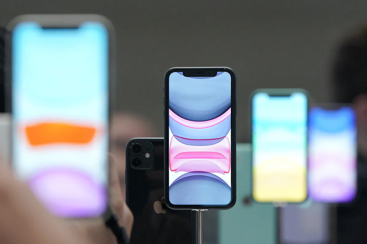 iPhones are displayed during an event in Cupertino, Calif., on Sept. 10, 2019. (Tony Avelar/AP Photo)