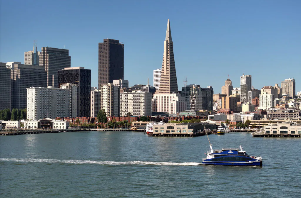 A ferry navigates San Francisco Bay on July 19, 2024. (Justin Sullivan/Getty Images)
