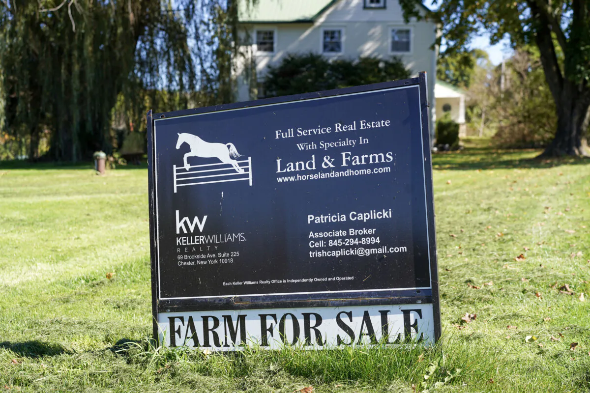 Farmland for sale in Warwick, N.Y., on Oct. 13, 2023. (Cara Ding/The Epoch Times)