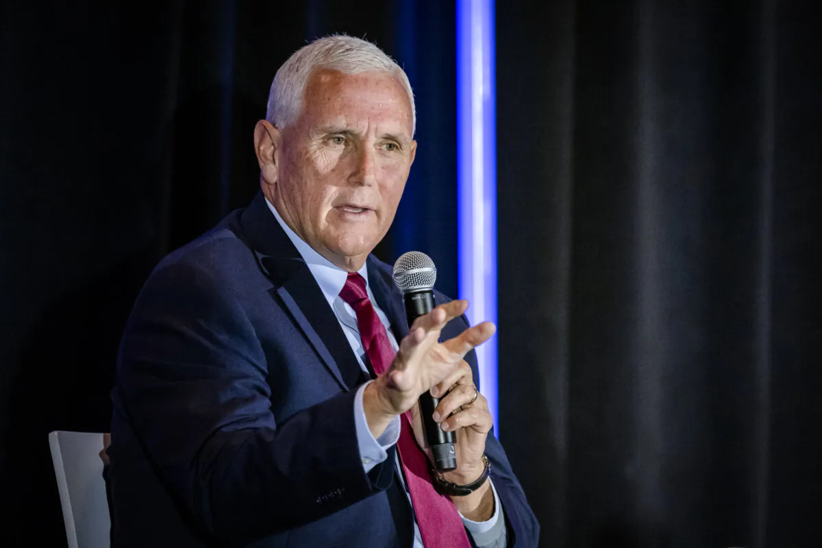 Former Vice President Mike Pence speaks at a luncheon hosted by the Ethics and Religious Liberty Commission during a Southern Baptist Convention annual meeting in Indianapolis on June 11, 2024. (AP Photo/Doug McSchooler)
