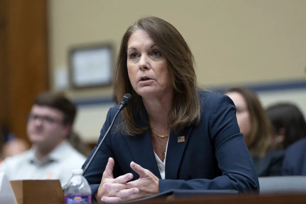 Secret Service Director Kimberly Cheatle testifies during a House Oversight Committee hearing examining potential security failures surrounding the attempted assassination of former President Donald Trump on Capitol Hill, on July 22, 2024. (Chris Kleponis/AFP via Getty Images)