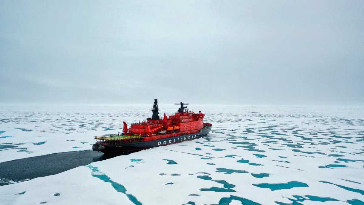 The Russian "50 Years of Victory" nuclear-powered icebreaker is seen at the North Pole on Aug. 18, 2021. (Ekaterina
Anisimova/AFP via Getty Images)