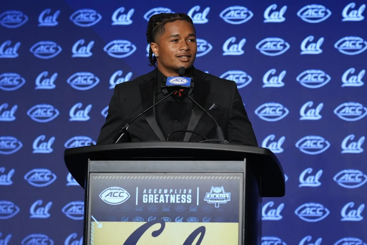 California running back Jaydn Ott answers questions during Atlantic Coast Conference media days in Charlotte, N.C., on July 23, 2024. (Jim Dedmon/USA TODAY via Field Level Media)