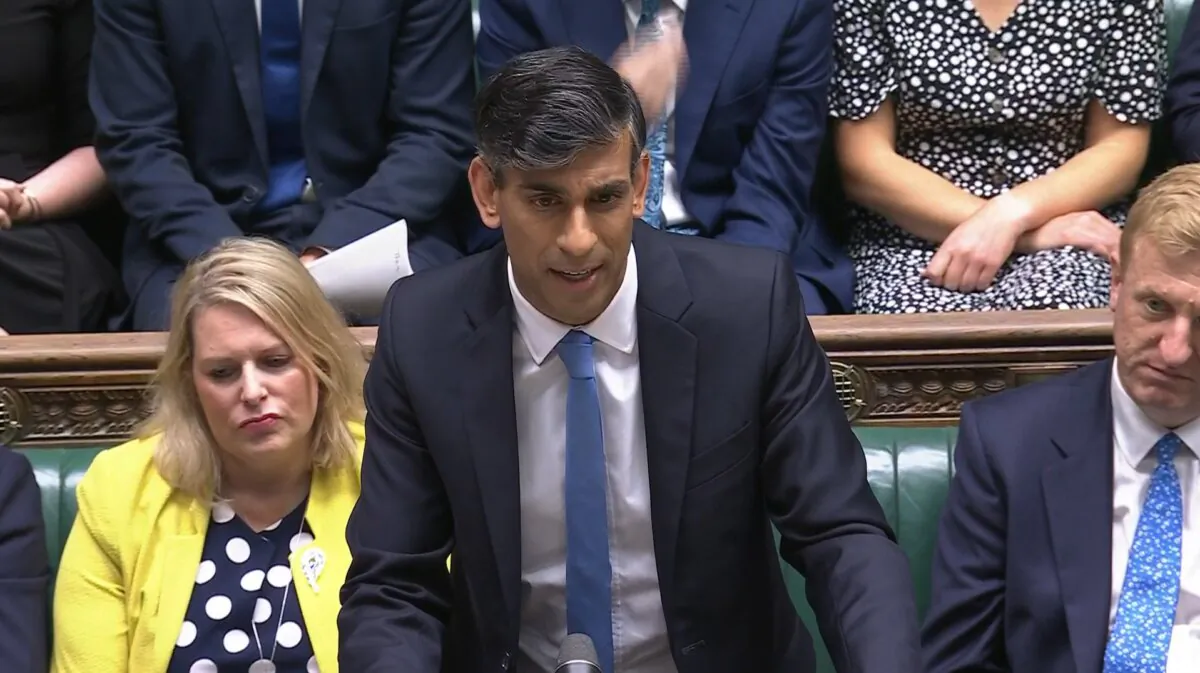 Conservative leader Rishi Sunak speaks during Prime Minister's Questions in the House of Commons, London on July 24, 2024. (House of Commons/UK Parliament/PA Wire)