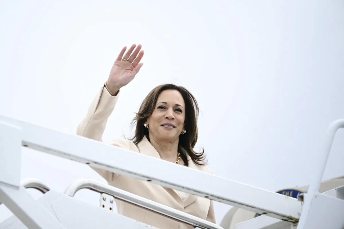 Vice President and Democratic presidential candidate Kamala Harris arrives to board Air Force Two at Joint Base Andrews in Maryland, on July 24, 2024. (Brendan Smialowski/POOL/AFP via Getty Images)