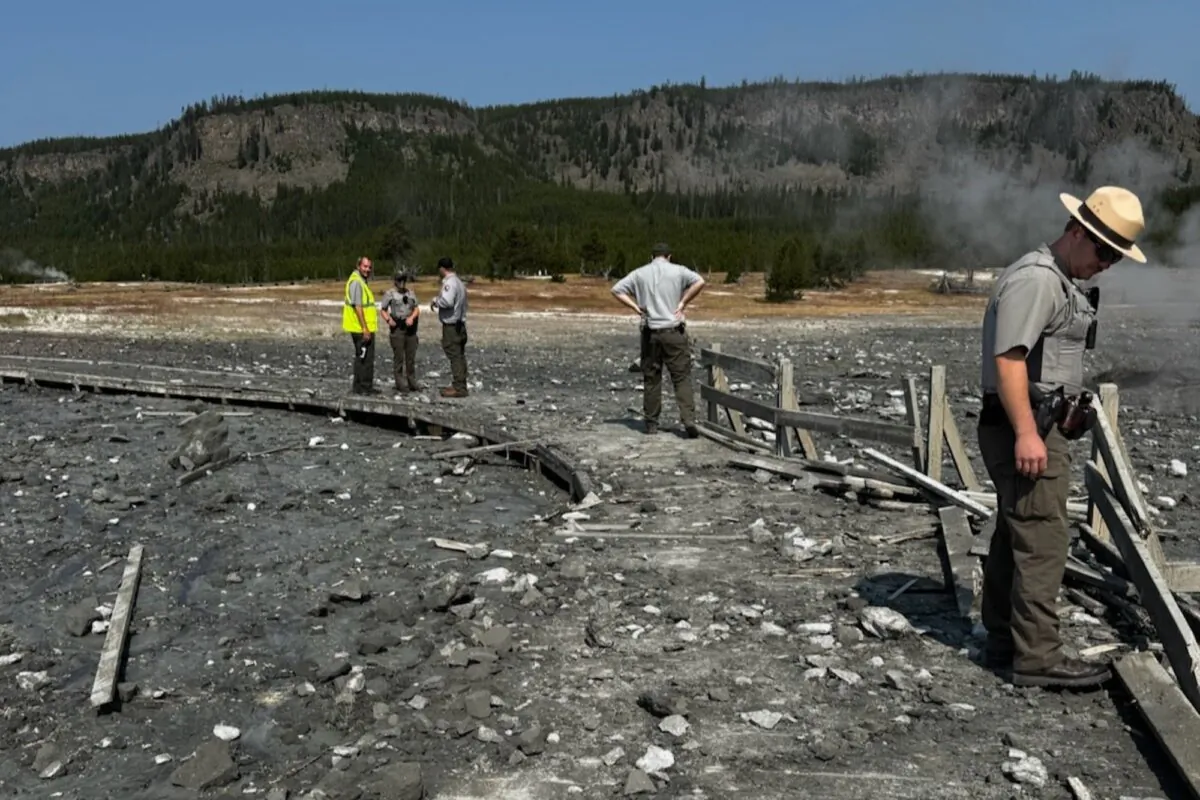 The boardwalk near the Sapphire Pool in Yellowstone National Park after an explosion on July 23, 2024. (National Park Service)