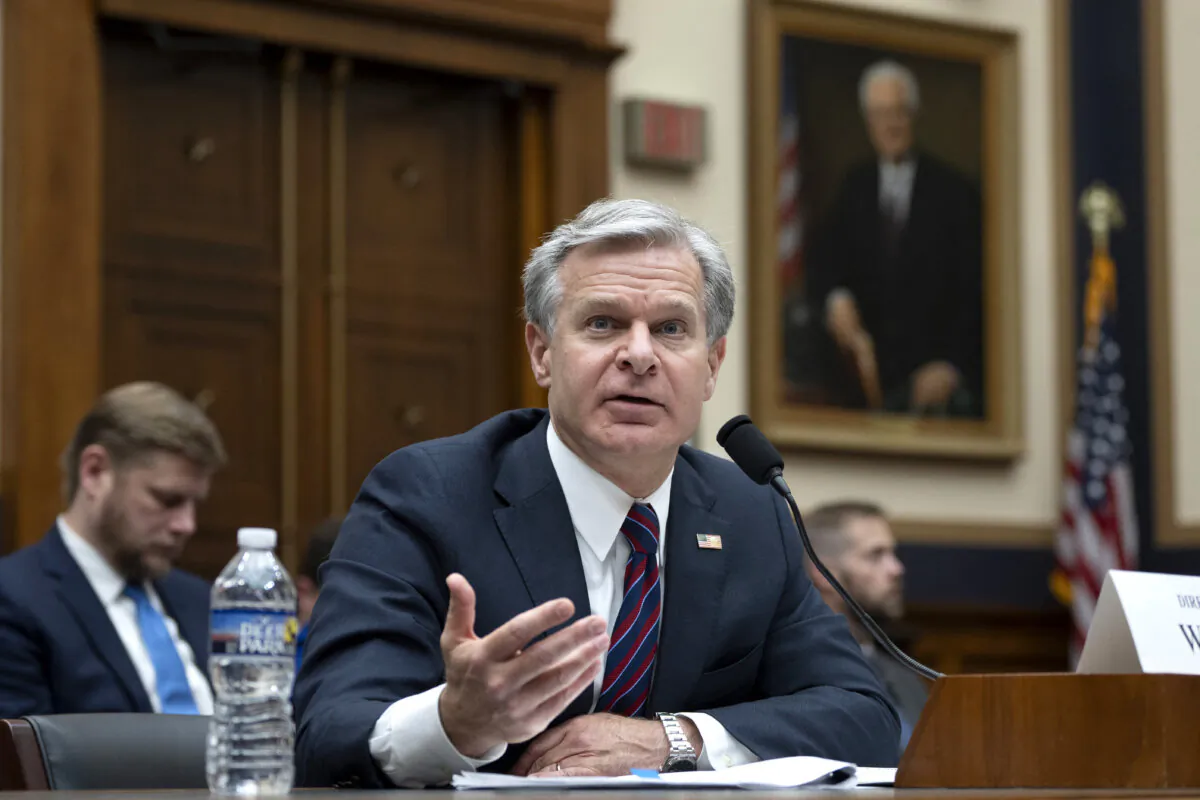 FBI Director Christopher Wray appears before the House Judiciary Committee on Capitol Hill in Washington, D.C., on July 24, 2024, to testify that the gunman who attempted to assassinate former President Donald Trump flew a drone over the area where Trump was scheduled to speak about two hours before he took the stage. (Chris Kleponis/AFP)