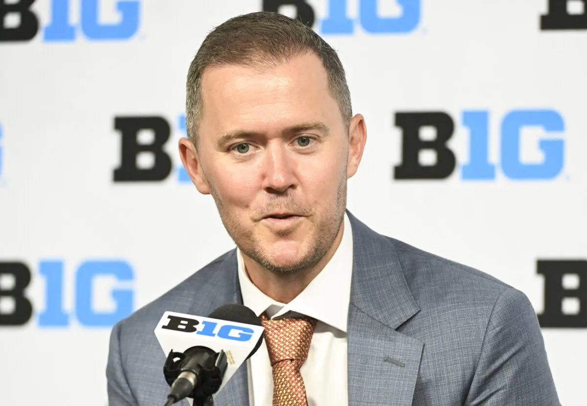 USC Coach Lincoln Riley speaks to reporters during Big 10 football media day in Indianapolis on July 24, 2024. (Robert Goddin/USA TODAY via Field Level Media)