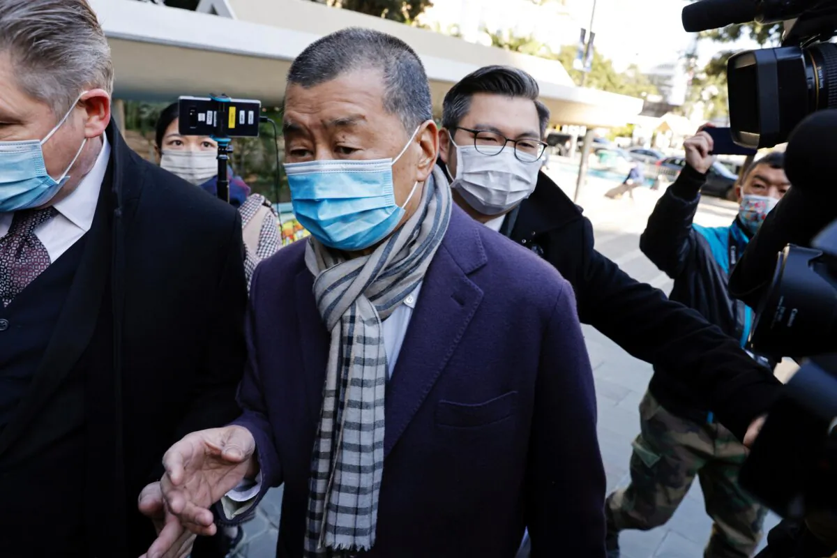 Media mogul Jimmy Lai, founder of Apple Daily, arrives for a hearing at the Court of Final Appeal in Hong Kong on Dec. 31, 2020. (Tyrone Siu/Reuters)