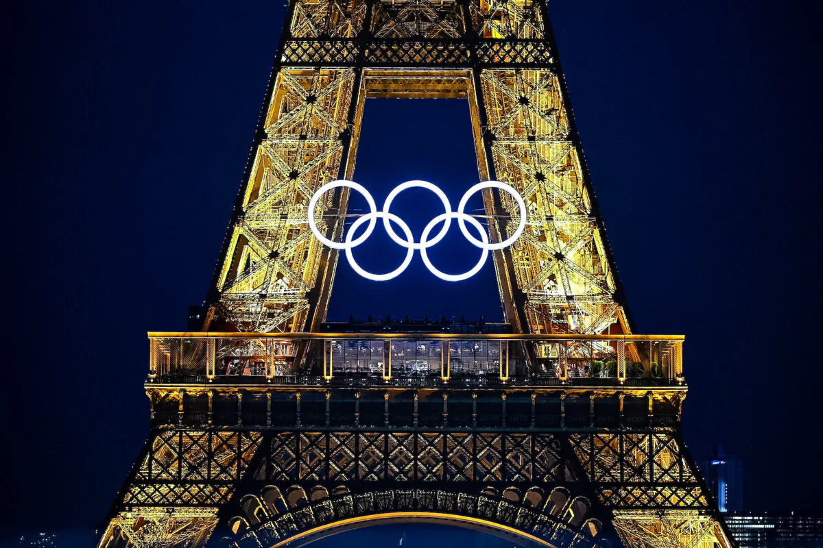 The Eiffel Tower during preparations ahead of the Paris 2024 Olympic Games in France pictured on July 23, 2024. (Benoit Doppagne/Belga Mag/AFP via Getty Images)
