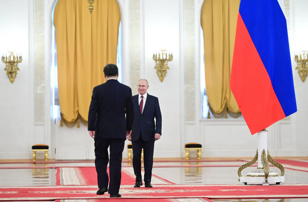 Russian President Vladimir Putin meets with Chinese leader Xi Jinping at the Kremlin in Moscow on March 21, 2023. (Pavel Byrkin/Sputnik/AFP via Getty Images)