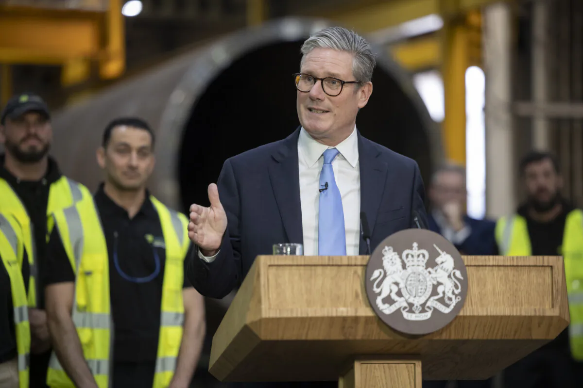 Prime Minister Sir Keir Starmer delivers a speech on clean energy during a visit to Hutchinson Engineering in Widnes, Cheshire, on July 25, 2024. (James Glossop/The Times/PA Wire)
