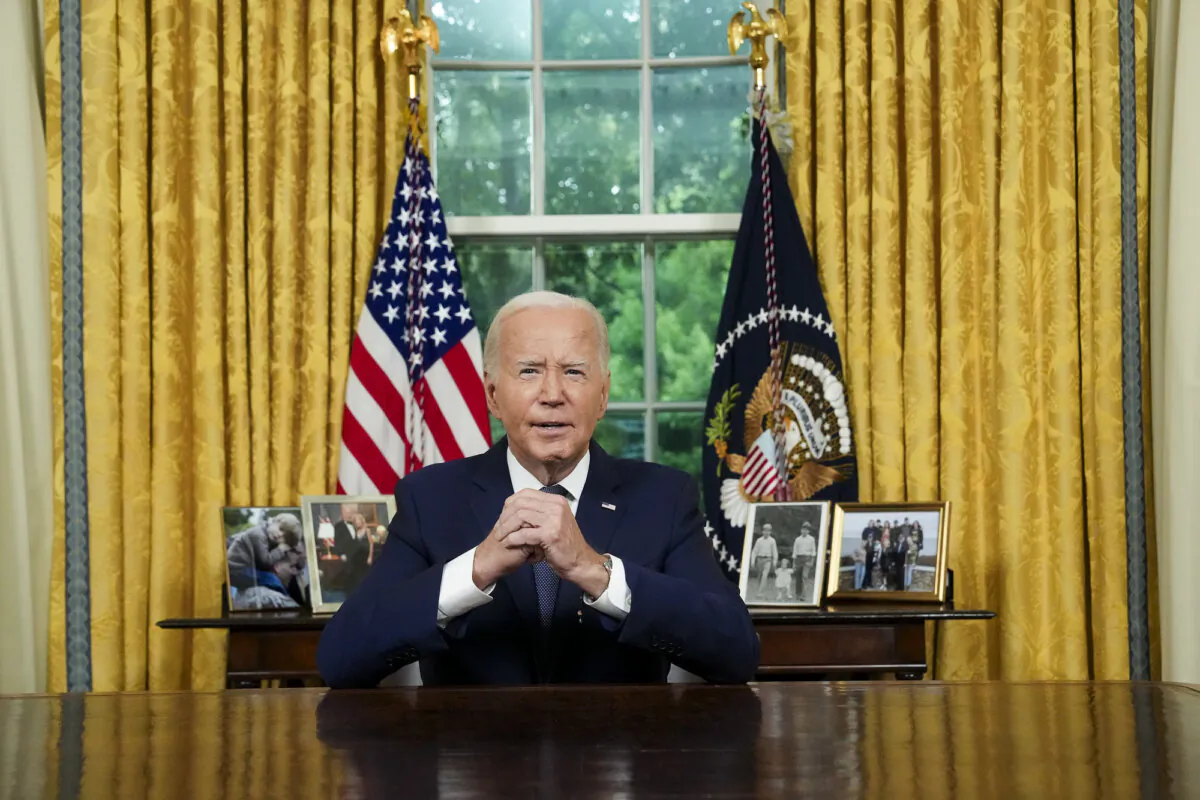 President Joe Biden delivers an address to the nation from the Oval Office of the White House in Washington on July 14, 2024. (Erin Schaff-Pool/Getty Images)