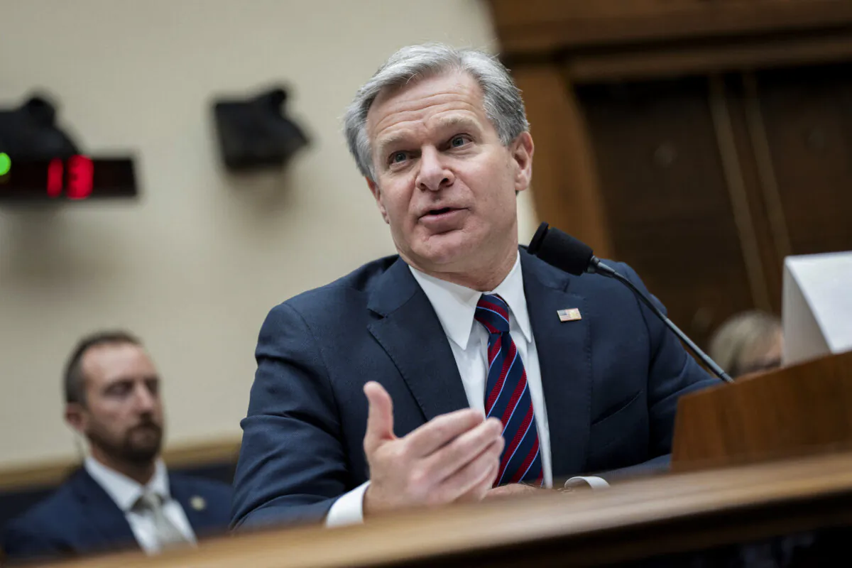 FBI Director Christopher Wray speaks to lawmakers on Capitol Hill in Washington on July 24, 2024. (Chris Kleponis/AFP via Getty Images)