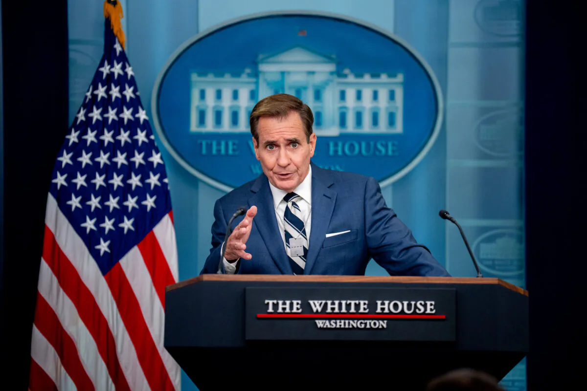 White House national security spokesman John Kirby speaks during a press conference in the Brady Press Briefing Room at the White House on July 25, 2024. (Andrew Harnik/Getty Images)