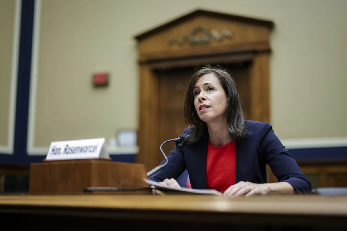 Jessica Rosenworcel, chairwoman of the Federal Communications Commission, testifies during a House Energy and Commerce Committee Subcommittee hearing in Washington on March 31, 2022. (Kevin Dietsch/Getty Images)