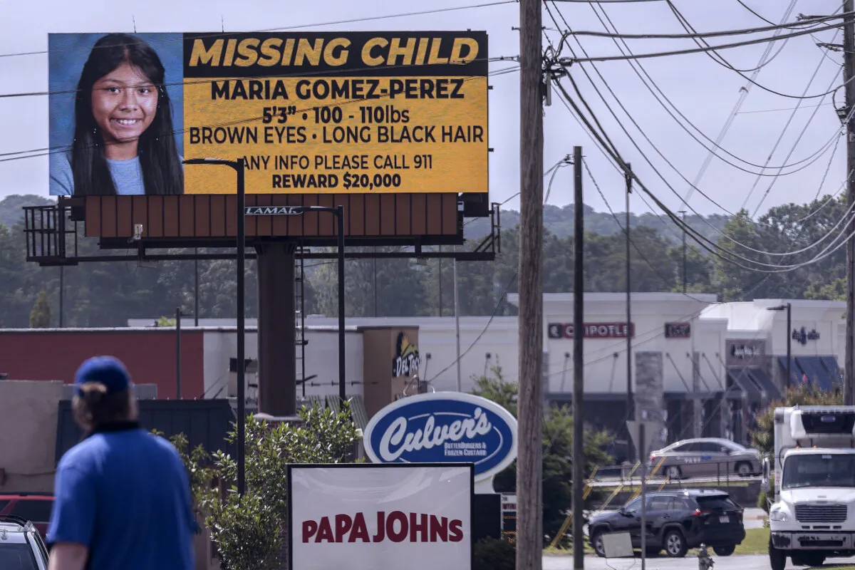 A billboard seeking information on the disappearance of Maria Gomez-Perez is shown in Gainesville, Ga., on July 26, 2024. (Scott Rogers/The Times via AP)