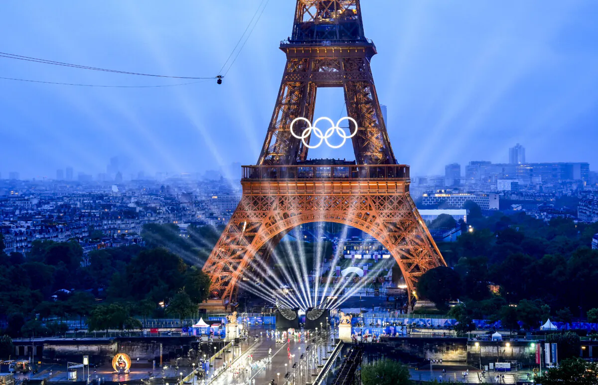 The Eiffel Tower is pictured during the opening ceremony of the Paris 2024 Olympic Games in Paris, on July 26, 2024. (Cheng Min-Pool/Getty Images)
