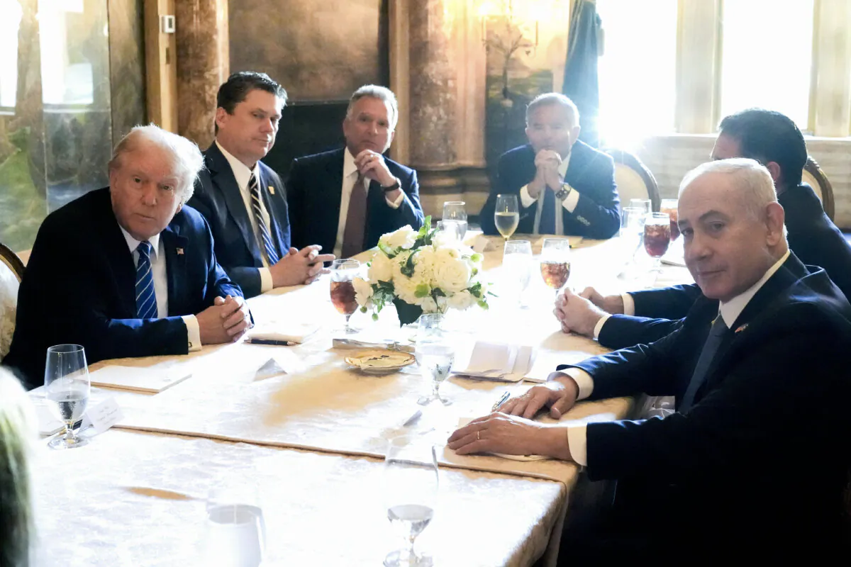 Republican presidential candidate former President Donald Trump meets with Israeli Prime Minister Benjamin Netanyahu at his Mar-a-Lago estate in Palm Beach, Fla., on July 26, 2024. (Alex Brandon/AP Photo)