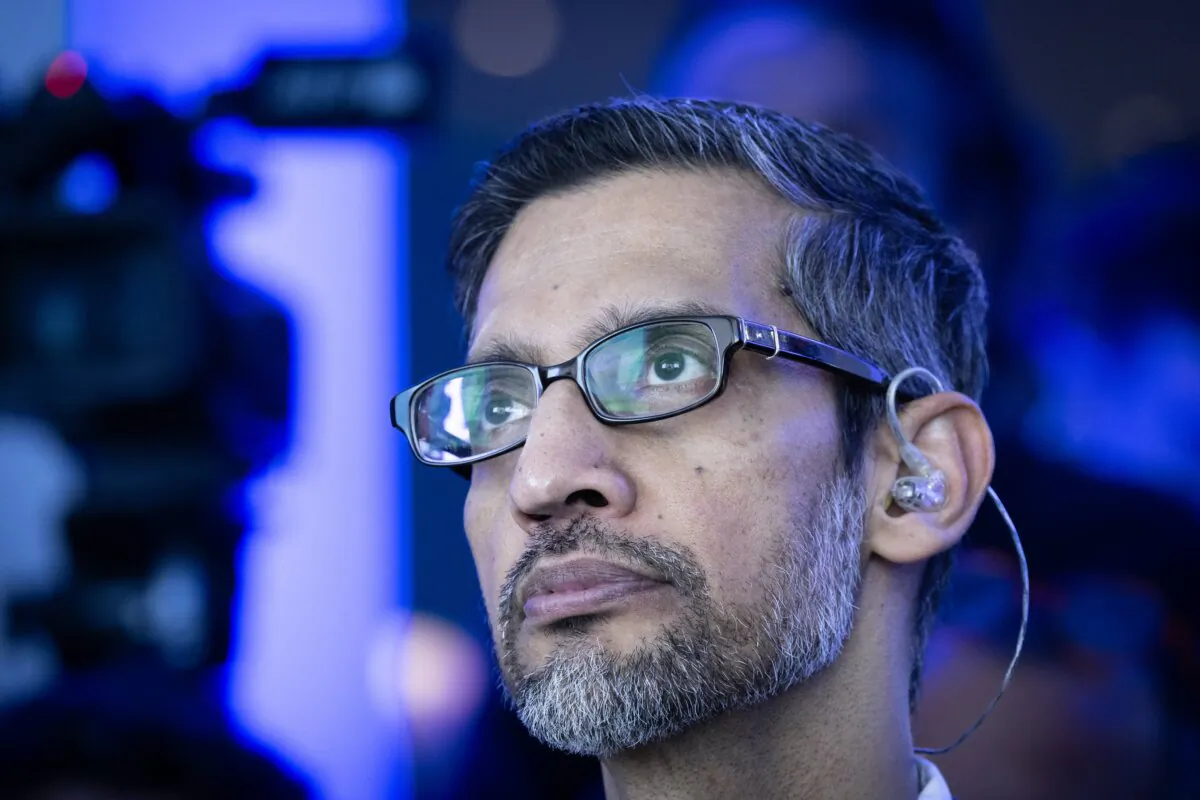 Alphabet Inc. and Google CEO Sundar Pichai attends the inauguration of a Google Artificial Intelligence (AI) hub in Paris on Feb. 15, 2024. (Alain Jocard / AFP via Getty Images)