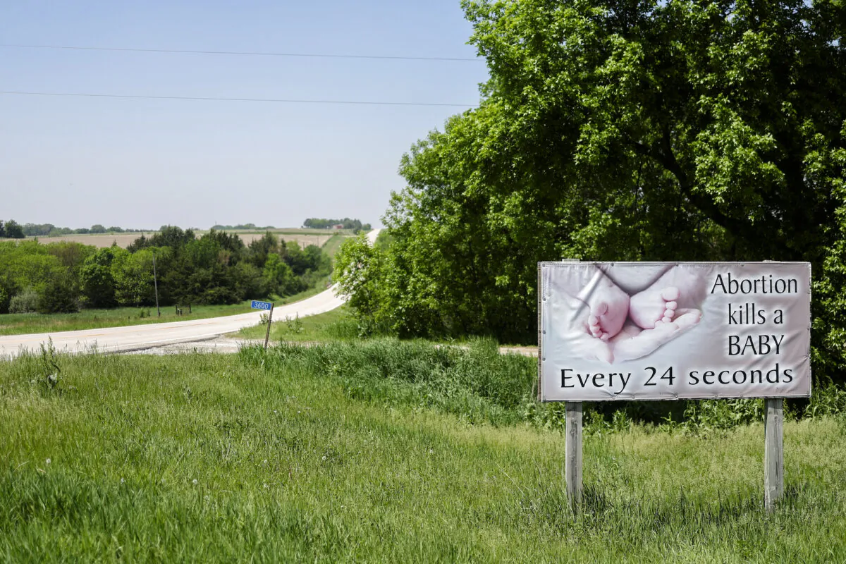 A pro-life sign on a roadside in Agnew, Nebraska, on May 14, 2024. (Charly TRIBALLEAU / AFP)