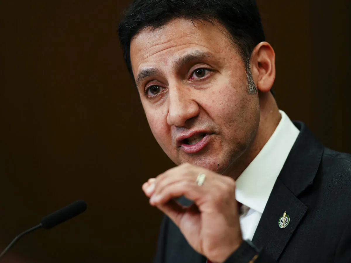 Arif Virani, minister of justice and Attorney General of Canada, holds a press conference on Parliament Hill in Ottawa on Feb. 26, 2024. (The Canadian Press/Sean Kilpatrick)