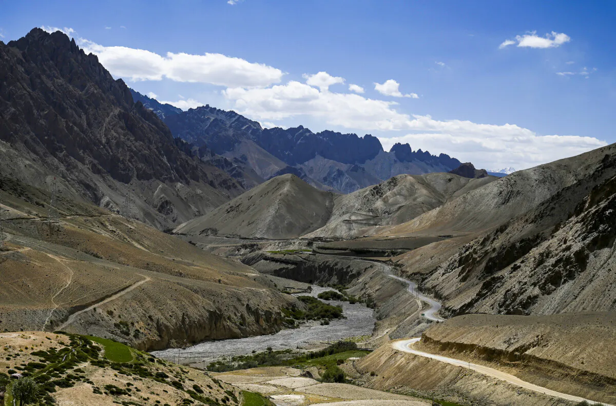 A view of the highway through the Karakoram mountains connecting the Kashmir valley with Ladakh, India, on June 21, 2020. The Trans-Karakoram Tract lies to the north of the Karakoram range and between the central Asian ranges. (Tauseef Mustafa/AFP via Getty Images)