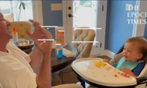 Father Pretends to Use Magic Power and Pulls Son’s Highchair Closer to Him