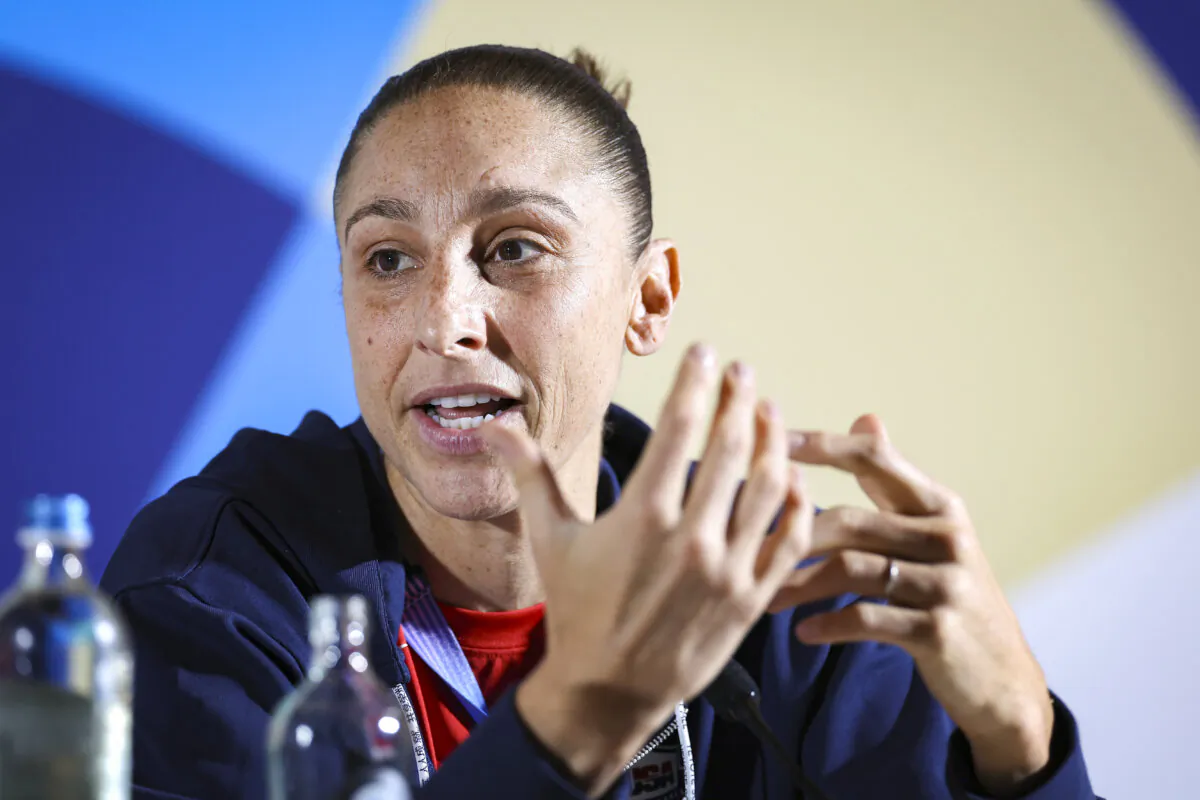 Diana Taurasi of Team United States speaks during a Team USA Women's 5x5 Basketball press conference on day one of the Olympic Games Paris 2024 at the Main Press Centre on July 27, 2024. (Mike Lawrie/Getty Images)