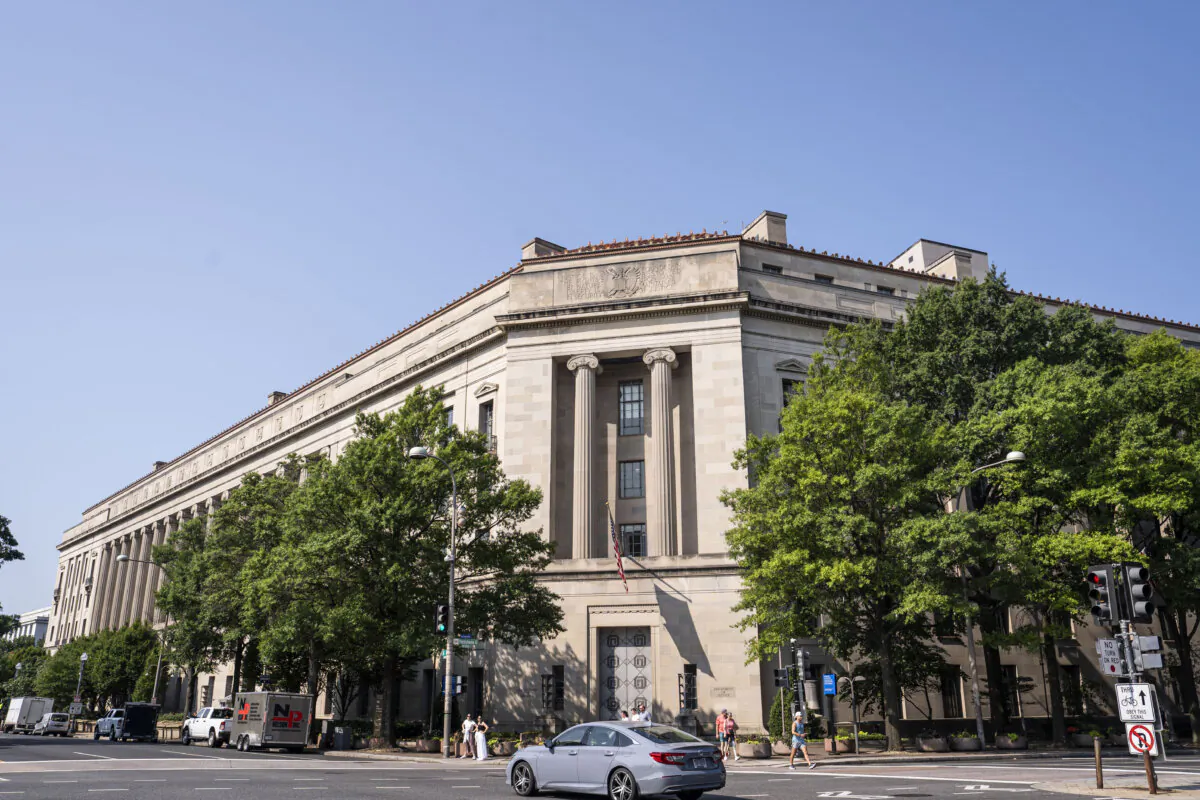 The Department of Justice in Washington on July 29, 2024. (Madalina Vasiliu/The Epoch Times)