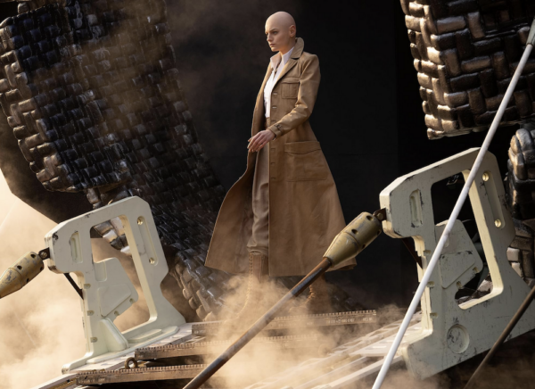 woman with shaved head and long coat in DEADPOOL & WOLVERINE 