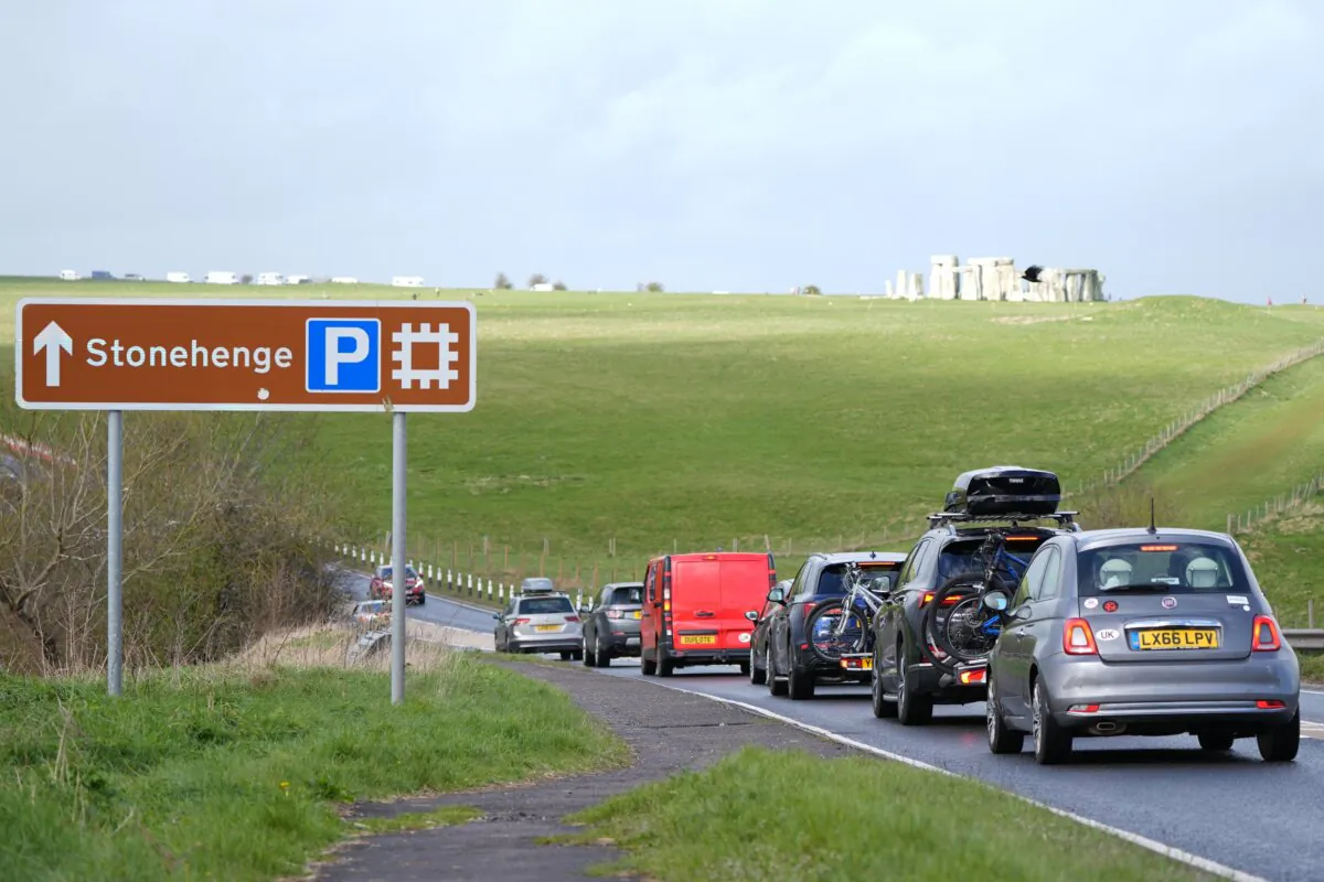 Cars drive west past the UNESCO site of Stonehenge on the A303 in an undated file photo. (Andrew Matthews/PA)
