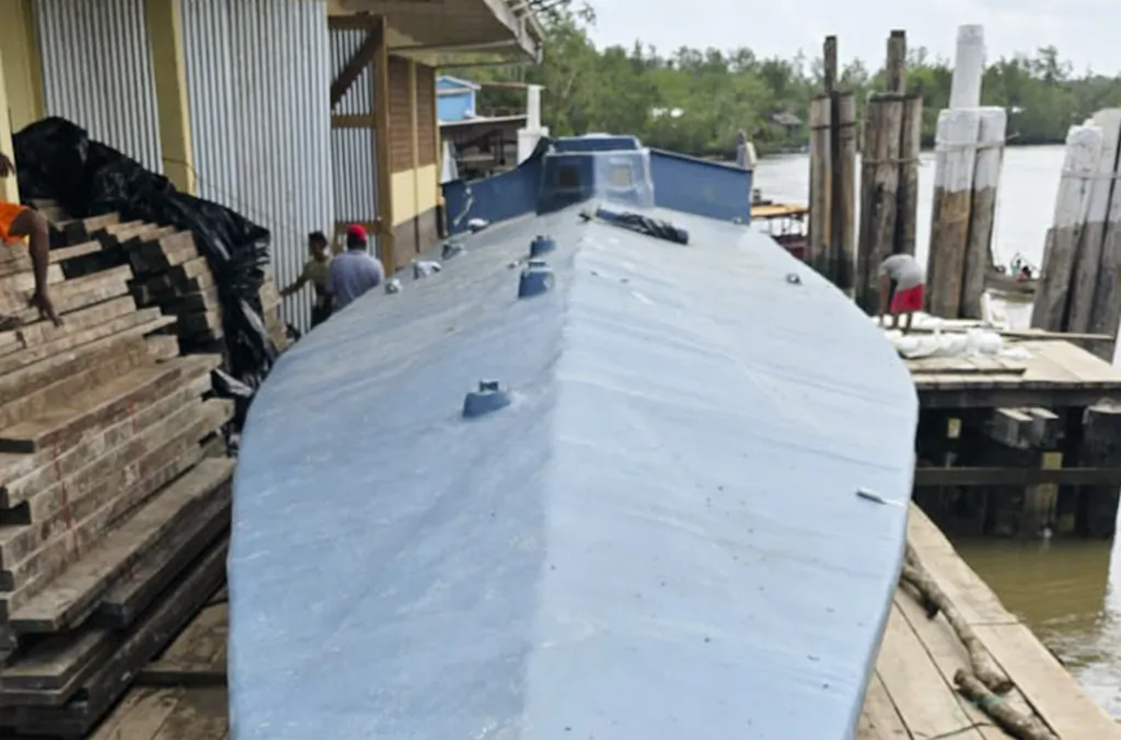 Undated photo showing the semi-submersible 'narco-sub' seized by law enforcement as part of Operation Lionfish Hurricane, in Guyana, South America. (Courtesy of Interpol)