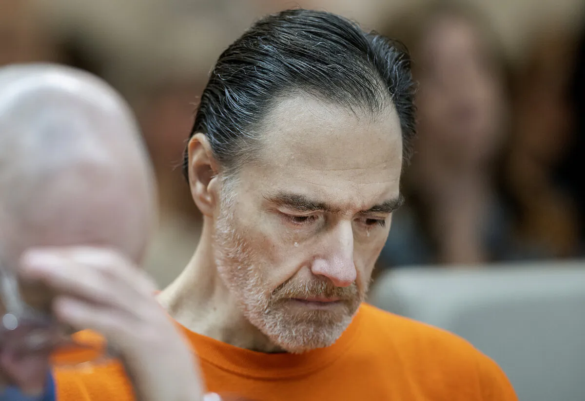 Nicolae Miu sheds tears as he listens to St. Croix County District Attorney Karl E. Anderson during his sentencing hearing at the St. Croix County Circuit Court in Hudson, Wis., on July 31, 2024. (Elizabeth Flores /Star Tribune via AP)