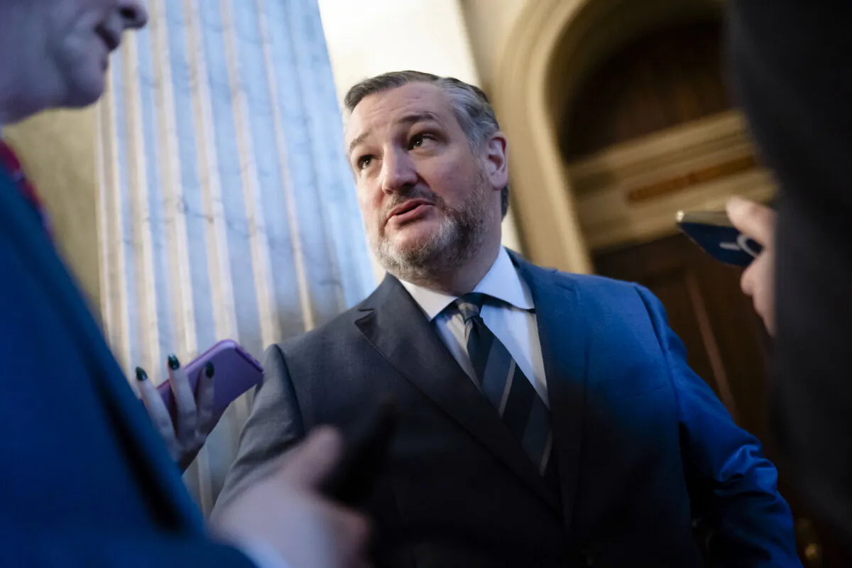 Sen. Ted Cruz (R-Texas) talks with members of the media in Washington on March 22, 2024. (Nathan Howard/Getty Images)