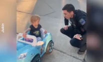 Police Officer Jokingly Pulls Over Toddler While She Drives Toy Car