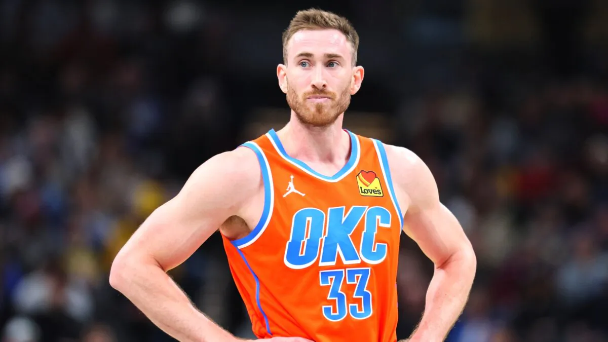 Gordon Hayward, No. 33, of the Oklahoma City Thunder against the Indiana Pacers at Gainbridge Fieldhouse in Indianapolis, Indiana, on April 5, 2024. (Andy Lyons/Getty Images)