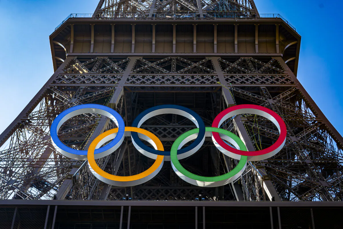 Olympic rings on the Eiffel Tower in Paris on June 7, 2024. (Dreamstime/TNS)