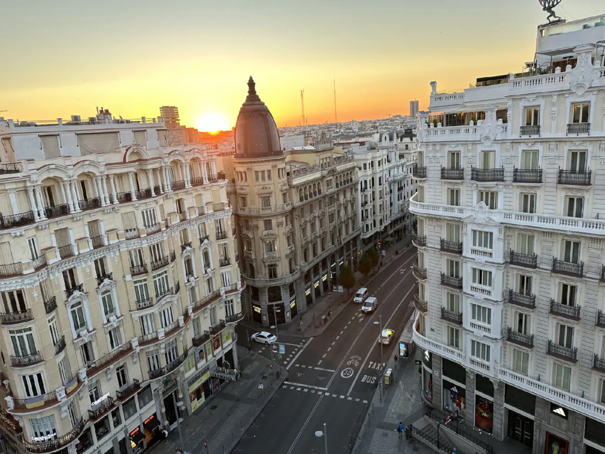 The streets of Madrid are quiet as sunset approaches. (Margot Black)