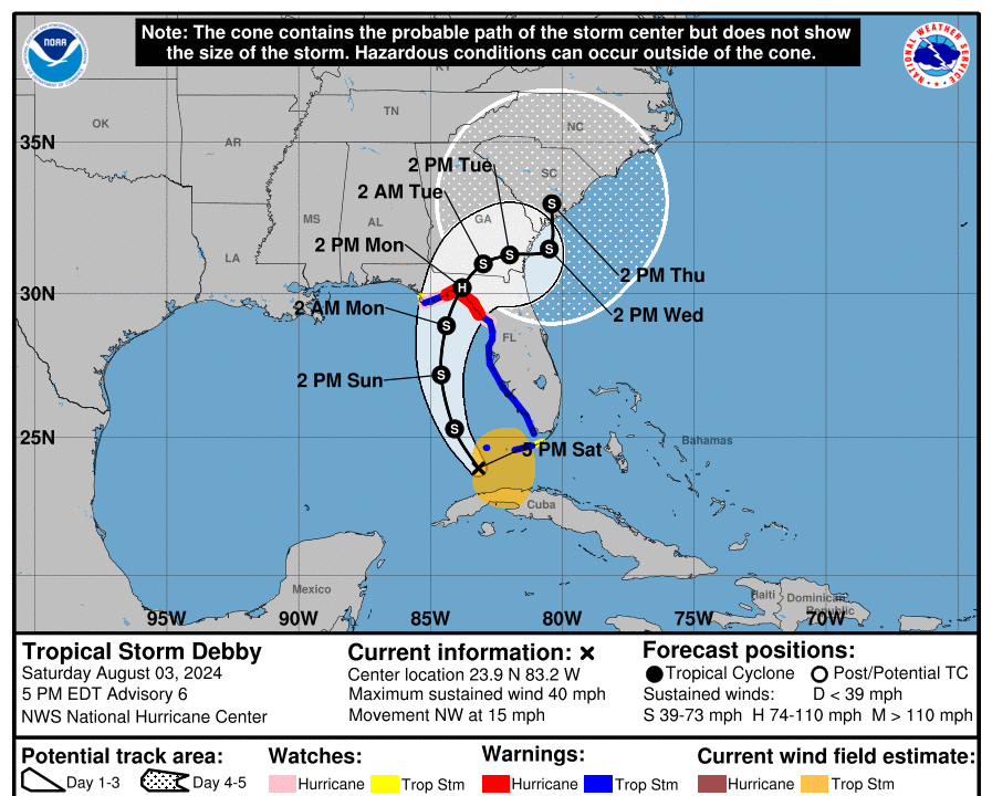 NHC: Tropical Storm Debby Forms, Expected to Make Landfall as Hurricane ...