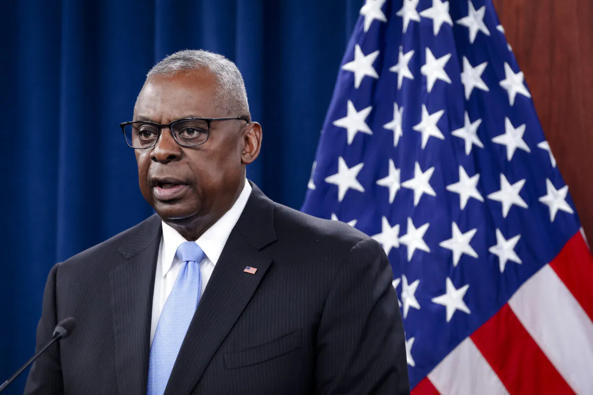 U.S. Secretary of Defense Lloyd Austin participates in a news briefing at the Pentagon in Arlington, Va., on July 25, 2024. (Alex Wong/Getty Images)