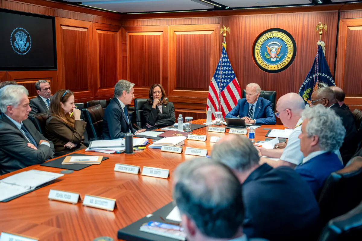 President Joe Biden meets with members of the national security team in the White House Situation Room on Aug. 5, 2024. (@POTUS via X)