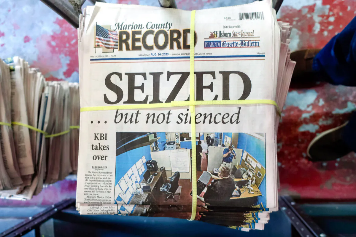 A stack of the Marion County Record sits in the back of the newspaper’s building in a file image. (John Hanna/AP Photo)